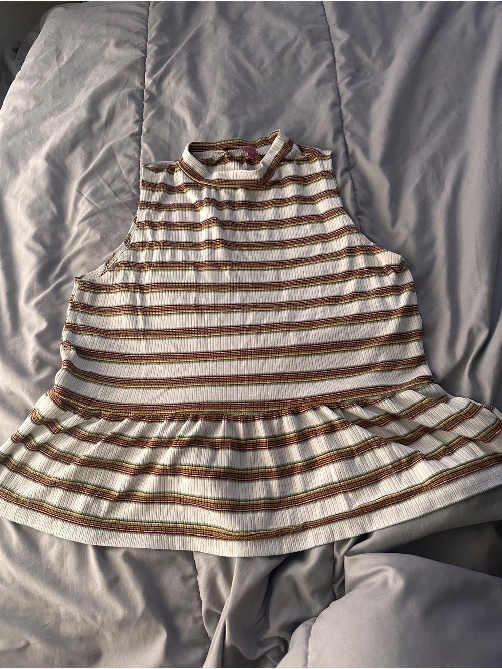 Ragdoll White Tank Top with Brown and Gold Stripe Peplum